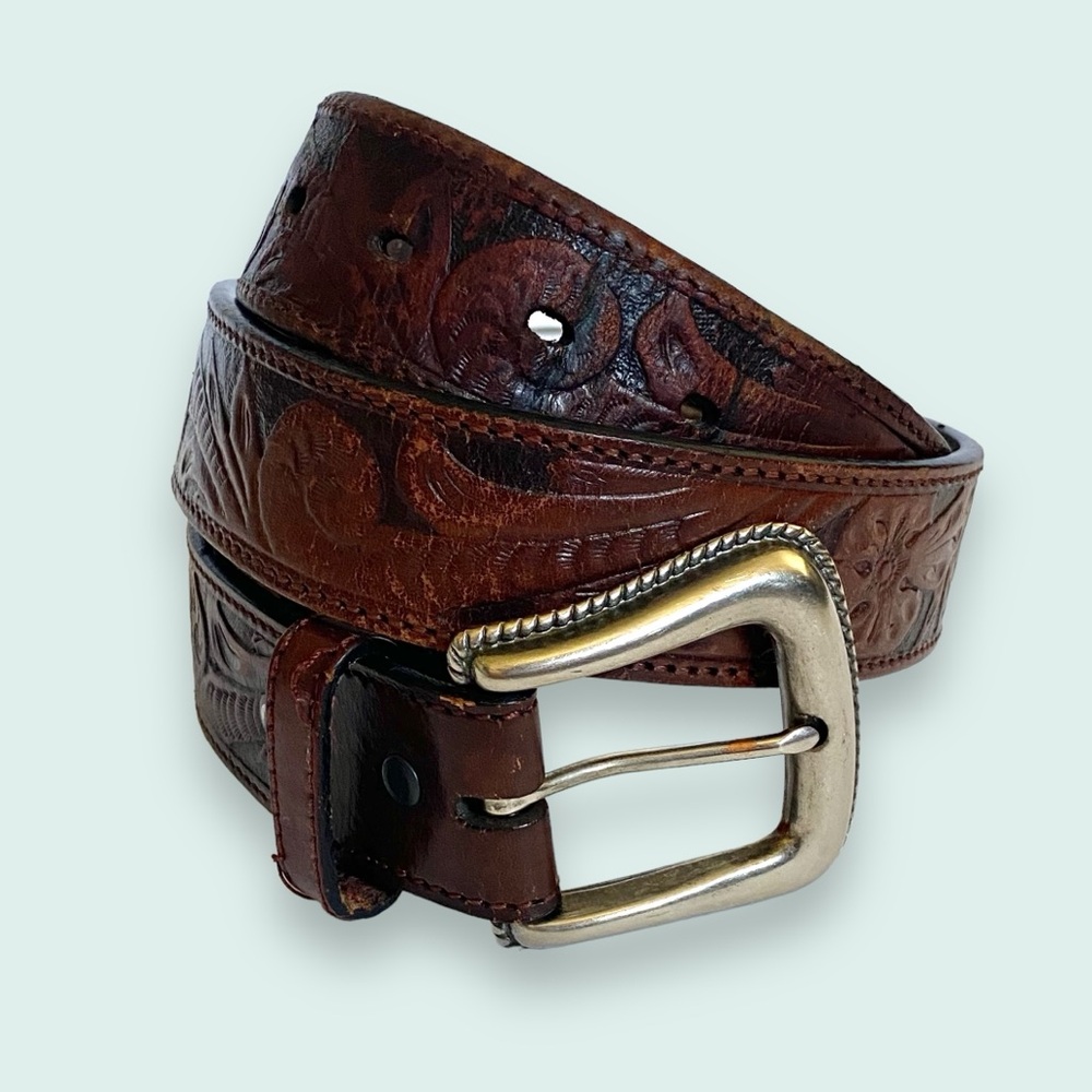Resistol Genuine Full Grain Tooled Leather Men’s Belt SZ 38 - Picture 3 of 12